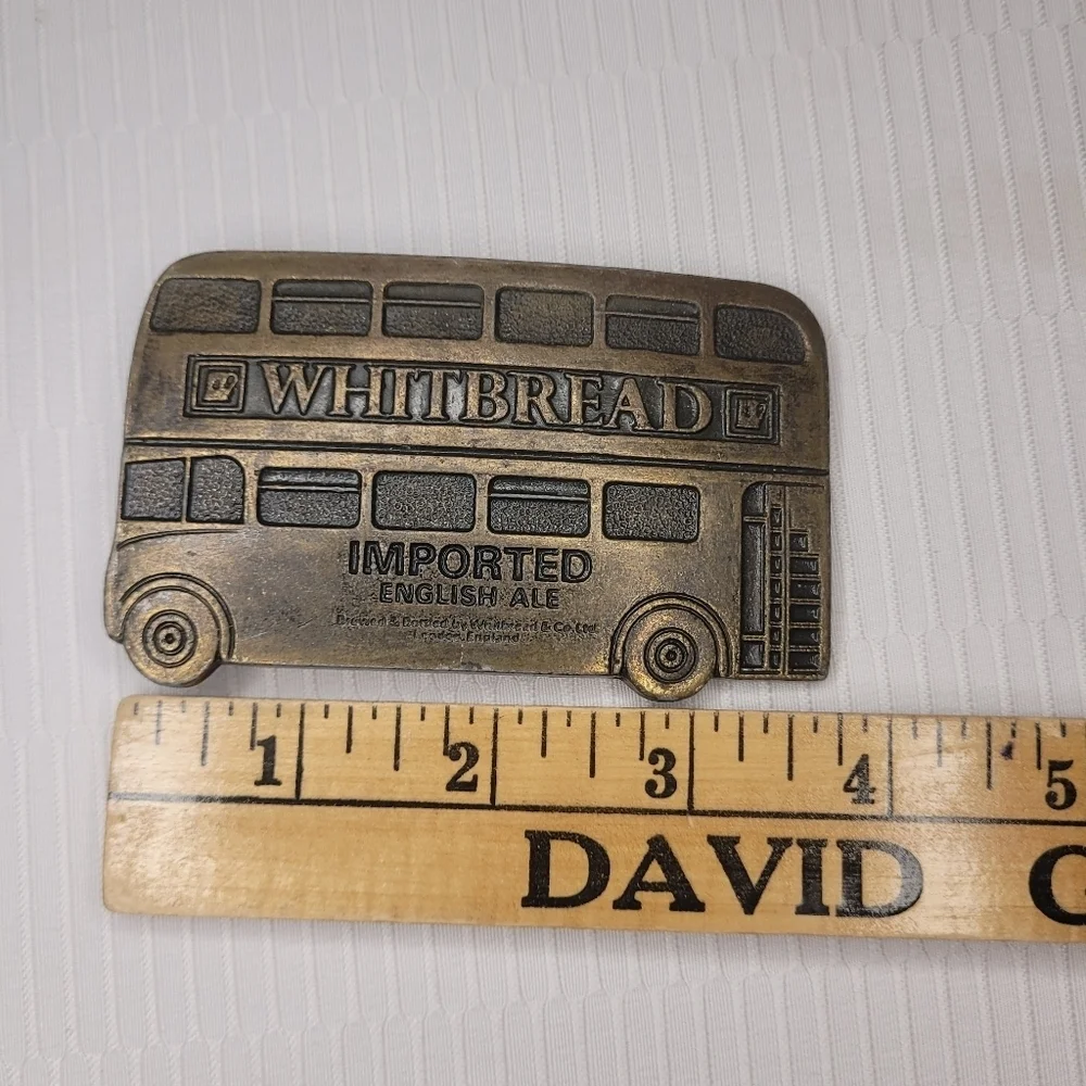 Vintage Whitbread Imported English Ale Bus Brass Belt Buckle